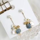 925 Sterling Silver Flower Dangle Earring 1 Pair - Silver Stud - Gold - One Size
