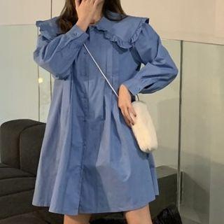 Long-sleeve Wide Collar Mini Dress