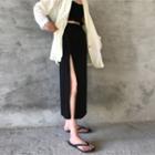High-waist Plain Open-side Skirt Black - One Size