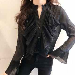Ruffle Bell-sleeve Long-sleeve Blouse