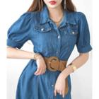 Puff-sleeve Denim Shirtdress With Belt