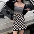 Checker Print A-line Skirt Checker - Black & White - One Size
