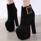 Buckled Faux Suede Platform Chunky Heel Ankle Boots