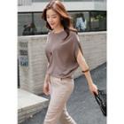 Short Batwing-sleeve Knit Top