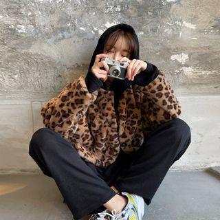 Leopard Eco-fur Jacket Brown - One Size