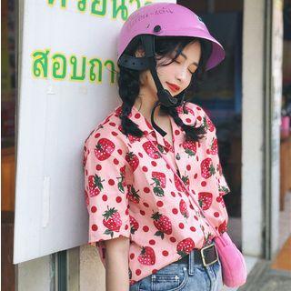 Strawberry Print Short-sleeve Shirt As Shown In Figure - One Size