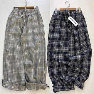 Drawstring Plaid Shift Wide-leg Pants