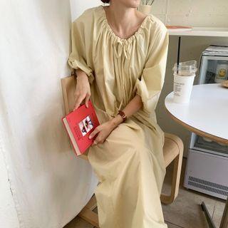 Lantern-sleeve Drawstring Loose Fit Dress