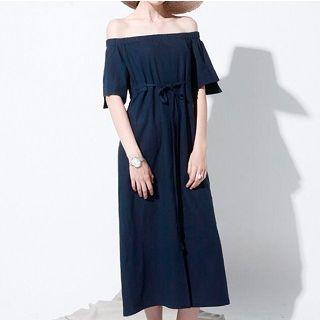 Off-shoulder Midi Dress Blue - One Size