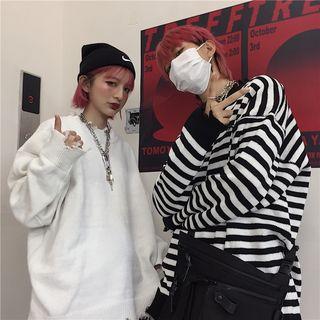 Couple Matching Distressed Oversize Long-sleeve Knit Top