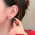 Heart Rhinestone Checker Alloy Earring