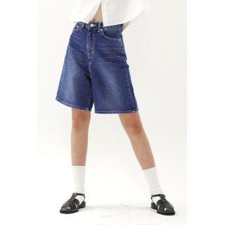 Washed A-line Midi Denim Shorts