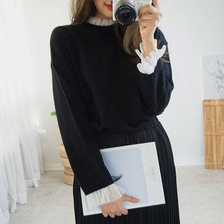 Frilled Lace-trim Knit Dress