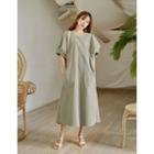 Puff-sleeve Seam-trim Maxi Dress