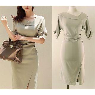 Side Slit Short-sleeve Sheath Dress