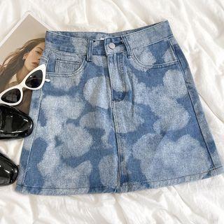 High-waist Tie-dye Denim Skirt