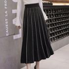 Pleated A-line Midi Knit Skirt Black - One Size