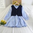 Set: Long-sleeve Mini A-line Dress + Single-breasted Vest