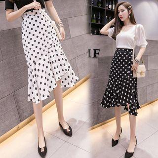Ruffle Hem Dotted Midi A-line Skirt