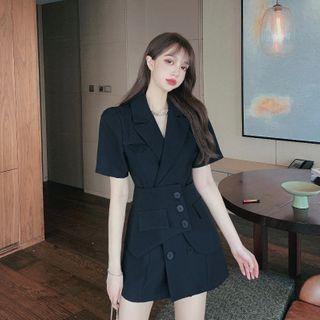 Notch Lapel V-neck Wrapped A-line Dress