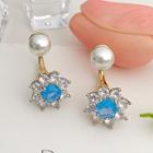 Flower Rhinestone Faux Pearl Earring 1 Pair - Blue - One Size