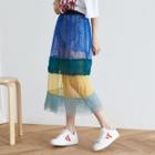 Sheer Color Block Midi Skirt