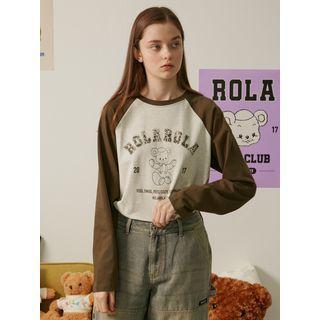 Rola Bear Raglan-sleeve T-shirt Oatmeal - One Size