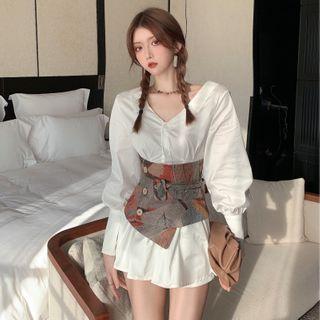 V-neck Blouse / Printed Belt