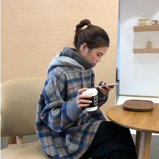 Plaid Hoodie / Pom Pom Wide-leg Pants