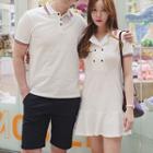 Couple Matching Striped Short-sleeve Polo Shirt / Short-sleeve Polo Shirt Dress