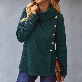 Button-up Turtleneck Sweatshirt