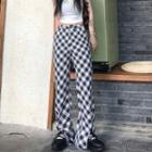 High Waist Bell-bottom Plaid Pants