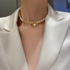 Genuine Pearl Lettering Choker 1 Pc - Gold - One Size