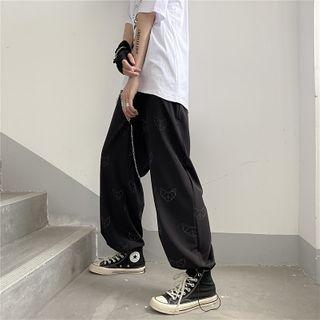 Drawstring Hem Printed Straight-cut Pants
