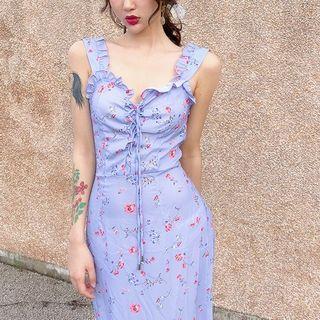 Flower Print Sleeveless Midi Sheath Dress