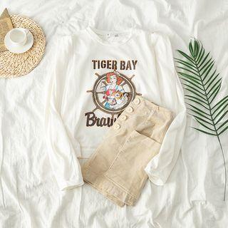 Set: Loose-fit Print Top + Button-front Skirt