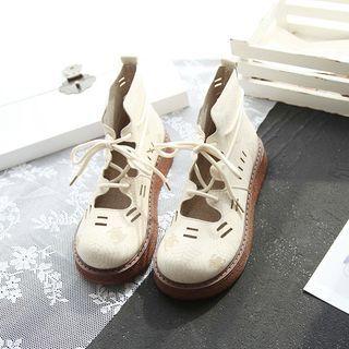Spider Web Print Lace Up Short Boots