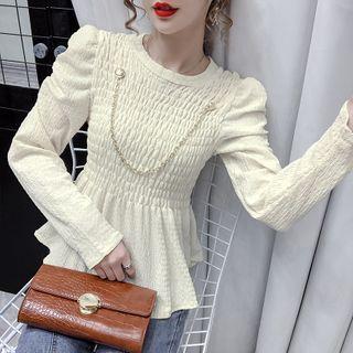 Long-sleeve Ruffled Knit Blouse