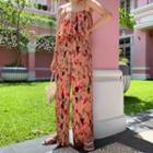 Spaghetti-strap Floral Print Pleated Jumpsuit