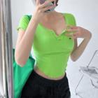 Ruffle-edge V-neck Crop T-shirt In 5 Colors