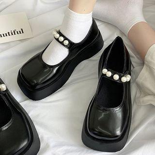 Platform Faux Pearl Studded Mary Jane Shoes