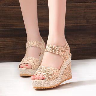 Lace Ankle-strap Platform Wedge-heel Sandals