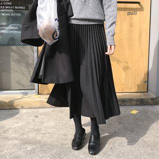 Elasticized-band Accordion Skirt Black - One Size