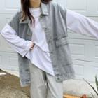 Denim Button-up Vest / Long-sleeve Plain T-shirt