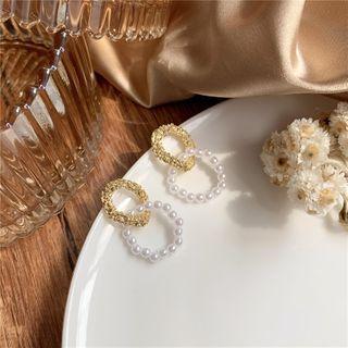 Faux Pearl Hoop Dangle Earring 1 Pair - Faux Pearl Hoop Dangle Earring - Gold & White - One Size