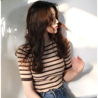 Short-sleeved Striped Knit Top