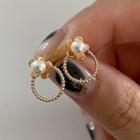 Flower Stud Earring 1 Pair - Silver Faux Pearl - Gold - One Size