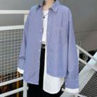 Long Sleeve Mock Two Piece Asymmetrical Striped Shirt