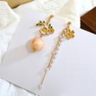 Non-matching Alloy Rabbit Faux Pearl Fringed Earring