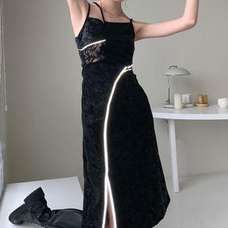 Spaghetti Strap Reflective Trim Lace Sheath Dress